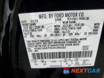Zdjęcie 14 z 14 samochodu: 2012 FORD ESCAPE XLT VIN:1FMCU0D75CKC66322 - miniatura