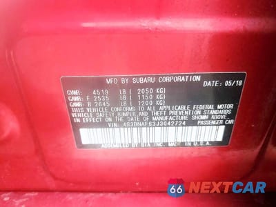 Zdjęcie 12 z 12 samochodu: 2018 SUBARU LEGACY 2.5I PREMIUM VIN:4S3BNAF63J3042724 - miniatura