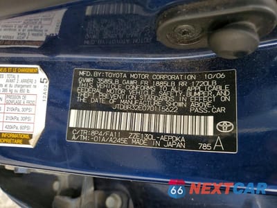 Zdjęcie 12 z 12 samochodu: 2007 TOYOTA COROLLA VIN:JTDBR32E070115622 - miniatura