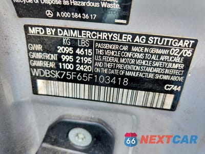 Zdjęcie 12 z 12 samochodu: 2005 MERCEDES-BENZ SL 500 VIN:WDBSK75F65F103418 - miniatura