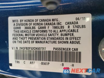 Zdjęcie 12 z 12 samochodu: 2012 HONDA CIVIC LX VIN:2HGFB2F52CH507261 - miniatura