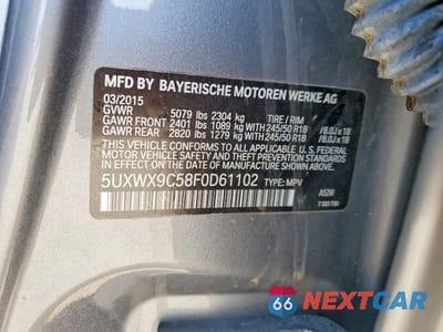 Zdjęcie 13 z 13 samochodu: 2015 BMW X3 XDRIVE28I VIN:5UXWX9C58F0D61102 - miniatura