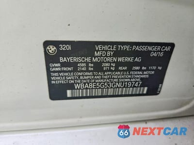 Zdjęcie 12 z 12 samochodu: 2016 BMW 320 XI VIN:WBA8E5G53GNU19747 - miniatura