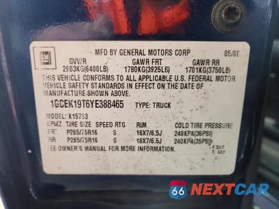 Zdjęcie 12 z 12 samochodu: 2000 CHEVROLET SILVERADO K1500 VIN:1GCEK19T6YE388465 - miniatura