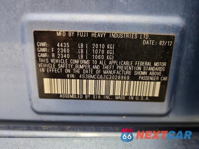 Zdjęcie 12 z 12 samochodu: 2012 SUBARU LEGACY 2.5I PREMIUM VIN:4S3BMCG67C3028969 - miniatura