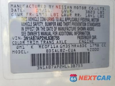 Zdjęcie 12 z 12 samochodu: 2017 NISSAN SENTRA S VIN:3N1AB7AP2HL638755 - miniatura