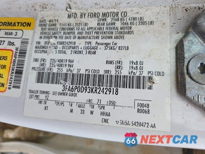 Zdjęcie 12 z 12 samochodu: 2019 FORD FUSION TITANIUM VIN:3FA6P0D93KR242918 - miniatura