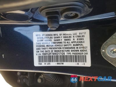 Zdjęcie 12 z 12 samochodu: 2017 HONDA CIVIC EX VIN:19XFC2F7XHE217124 - miniatura