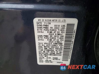 Zdjęcie 13 z 13 samochodu: 2010 INFINITI FX35 VIN:JN8AS1MW3AM852358 - miniatura