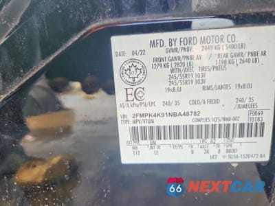 Zdjęcie 12 z 12 samochodu: 2022 FORD EDGE TITANIUM VIN:2FMPK4K91NBA48782 - miniatura