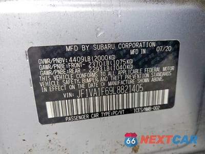 Zdjęcie 12 z 12 samochodu: 2020 SUBARU WRX PREMIUM VIN:JF1VA1F69L8821405 - miniatura