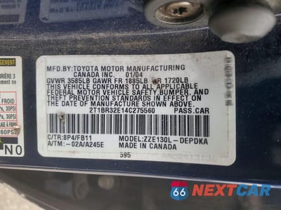 Zdjęcie 12 z 12 samochodu: 2004 TOYOTA COROLLA CE VIN:2T1BR32E14C275560 - miniatura