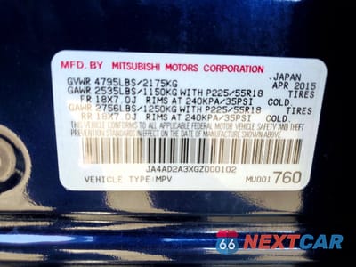 Zdjęcie 13 z 13 samochodu: 2016 MITSUBISHI OUTLANDER ES VIN:JA4AD2A3XGZ000102 - miniatura