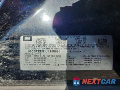 Zdjęcie 12 z 12 samochodu: 2018 CHEVROLET COLORADO ZR2 VIN:1GCGTEEN1J1108999 - miniatura