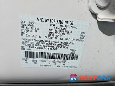 Zdjęcie 13 z 13 samochodu: 2023 FORD EXPLORER XLT VIN:1FMSK8DH0PGB18273 - miniatura