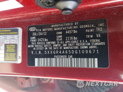 Zdjęcie 12 z 12 samochodu: 2013 KIA OPTIMA SX VIN:5XXGR4A65DG109671 - miniatura