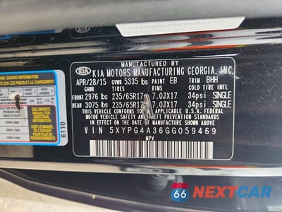 Zdjęcie 14 z 14 samochodu: 2016 KIA SORENTO LX VIN:5XYPG4A36GG059469 - miniatura