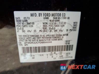 Zdjęcie 13 z 13 samochodu: 2013 FORD EDGE SEL VIN:2FMDK3JC7DBB90000 - miniatura