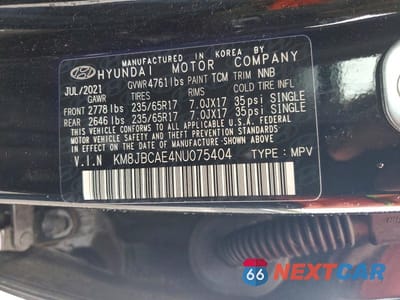 Zdjęcie 12 z 12 samochodu: 2022 HYUNDAI TUCSON SEL VIN:KM8JBCAE4NU075404 - miniatura