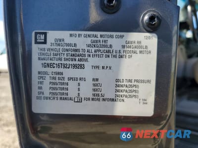 Zdjęcie 12 z 12 samochodu: 2002 CHEVROLET SUBURBAN C1500 VIN:1GNEC16T92J199283 - miniatura