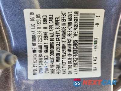 Zdjęcie 13 z 13 samochodu: 2019 HONDA CIVIC LX VIN:19XFC2F68KE032035 - miniatura