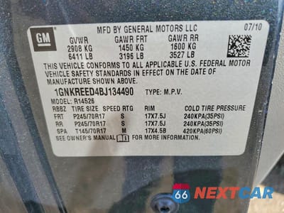 Zdjęcie 12 z 12 samochodu: 2011 CHEVROLET TRAVERSE LS VIN:1GNKREED4BJ134490 - miniatura