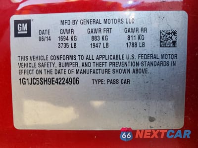 Zdjęcie 12 z 13 samochodu: 2014 CHEVROLET SONIC LT VIN:1G1JC5SH9E4224906 - miniatura