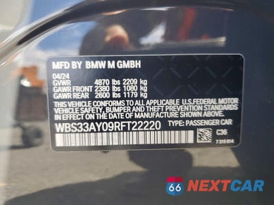 Zdjęcie 13 z 13 samochodu: 2024 BMW M3 COMPETITION VIN:WBS33AY09RFT22220 - miniatura