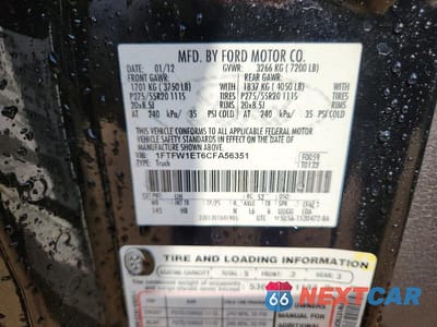 Zdjęcie 12 z 12 samochodu: 2012 FORD F150 SUPERCREW VIN:1FTFW1ET6CFA56351 - miniatura