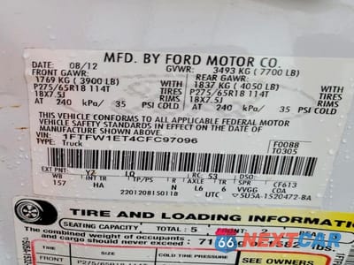 Zdjęcie 12 z 12 samochodu: 2012 FORD F150 VIN:1FTFW1ET4CFC97096 - miniatura