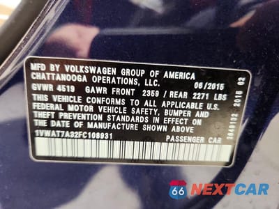 Zdjęcie 12 z 12 samochodu: 2015 VOLKSWAGEN PASSAT S VIN:1VWAT7A32FC108931 - miniatura
