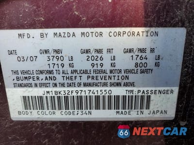 Zdjęcie 12 z 12 samochodu: 2007 MAZDA 3 I VIN:JM1BK32F971741550 - miniatura