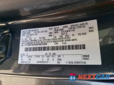 Zdjęcie 12 z 12 samochodu: 2019 FORD F150 SUPERCREW VIN:1FTEW1EP0KFB57009 - miniatura