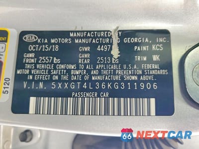 Zdjęcie 12 z 12 samochodu: 2019 KIA OPTIMA LX VIN:5XXGT4L36KG311906 - miniatura