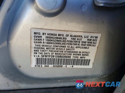 Zdjęcie 12 z 12 samochodu: 2006 HONDA PILOT LX VIN:5FNYF28126B026040 - miniatura