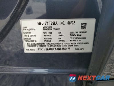 Zdjęcie 13 z 13 samochodu: 2022 TESLA MODEL X VIN:7SAXCDE5XNF356176 - miniatura