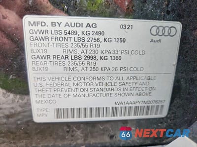 Zdjęcie 13 z 13 samochodu: 2021 AUDI Q5 PREMIUM VIN:WA1AAAFY7M2076257 - miniatura