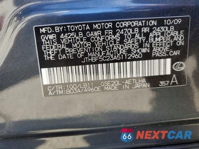 Zdjęcie 13 z 13 samochodu: 2010 LEXUS IS 250 BASE VIN:JTHBF5C23A5112960 - miniatura