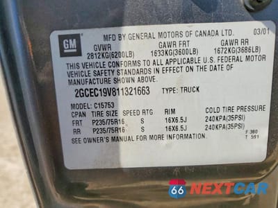 Zdjęcie 12 z 12 samochodu: 2001 CHEVROLET SILVERADO C1500 VIN:2GCEC19V811321663 - miniatura