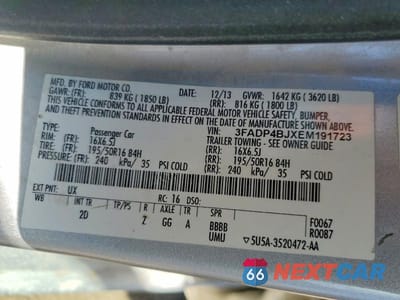Zdjęcie 12 z 12 samochodu: 2014 FORD FIESTA SE VIN:3FADP4BJXEM191723 - miniatura