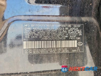 Zdjęcie 13 z 13 samochodu: 2007 LEXUS IS 250 BASE VIN:JTHBK262575039539 - miniatura