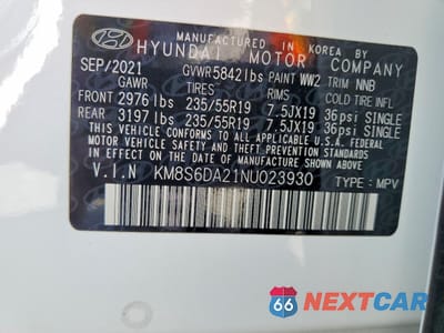 Zdjęcie 12 z 12 samochodu: 2022 HYUNDAI SANTA FE PLUG-IN HYBRID SEL CONVENIENCE VIN:KM8S6DA21NU023930 - miniatura