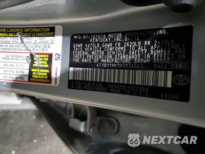 Zdjęcie 12 z 12 samochodu: 2019 TOYOTA CAMRY SE VIN:4T1B11HK1KU834643 - miniatura