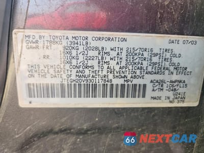 Zdjęcie 13 z 13 samochodu: 2003 TOYOTA RAV4 BASE VIN:JTEGH20V930117848 - miniatura