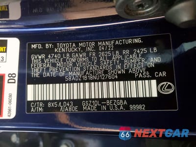 Zdjęcie 12 z 12 samochodu: 2022 LEXUS ES 350 BASE VIN:58ADZ1B18NU127604 - miniatura