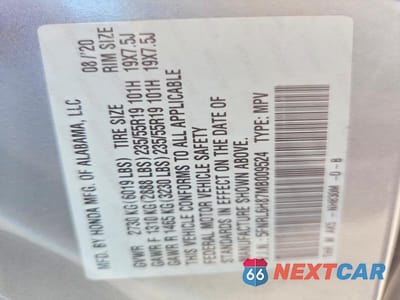 Zdjęcie 14 z 14 samochodu: 2021 HONDA ODYSSEY TOURING VIN:5FNRL6H87MB009524 - miniatura