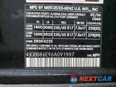 Zdjęcie 12 z 12 samochodu: 2006 MERCEDES-BENZ ML 350 VIN:4JGBB86E96A091997 - miniatura