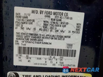 Zdjęcie 12 z 12 samochodu: 2013 FORD F150 SUPERCREW VIN:1FTFW1CT0DFA58634 - miniatura