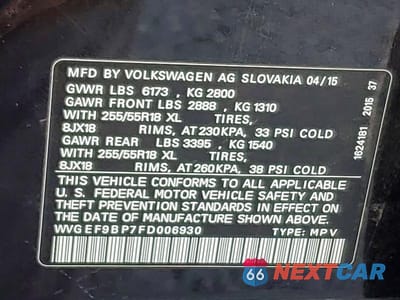 Zdjęcie 13 z 13 samochodu: 2015 VOLKSWAGEN TOUAREG V6 VIN:WVGEF9BP7FD006930 - miniatura