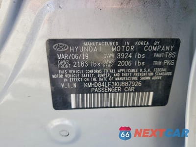 Zdjęcie 12 z 12 samochodu: 2019 HYUNDAI ELANTRA SEL VIN:KMHD84LF3KU887926 - miniatura